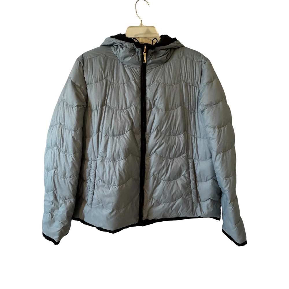 Kate Spade New York Womens Quilted Puffer Jacket Blue Grey Hooded